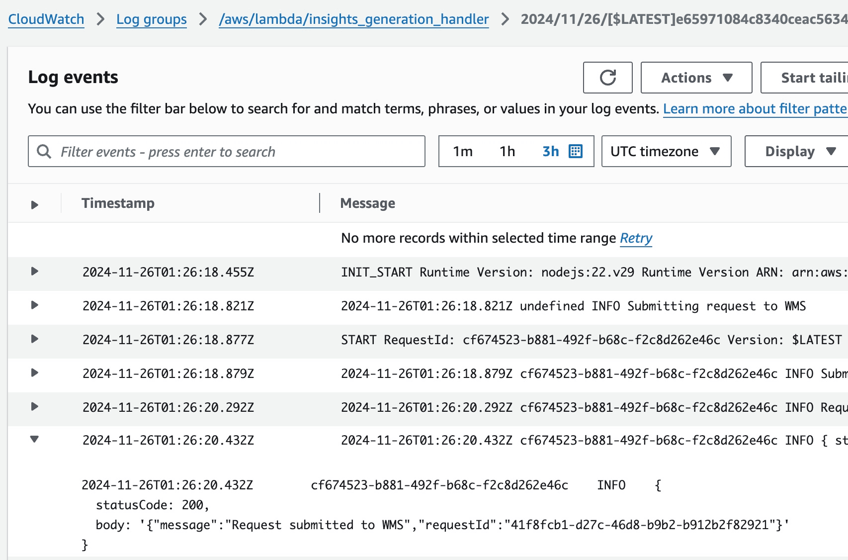 Transac AI - Demo Insights Generation Lambda Logs